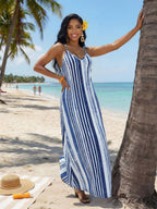 Vestido Maxi Boho de Alças com Costas Abertas e Bolsos