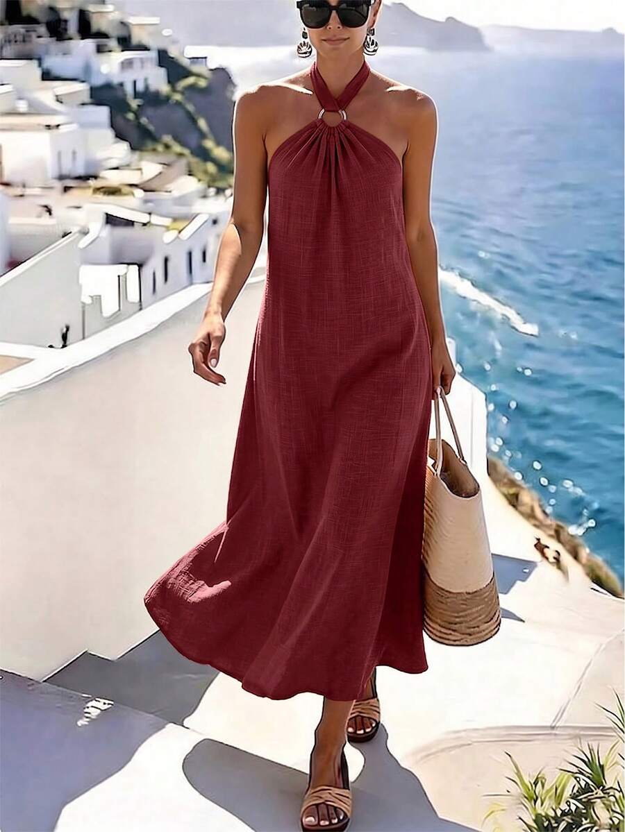 Vestido Saída de Praia Longo Frente Única com Torção