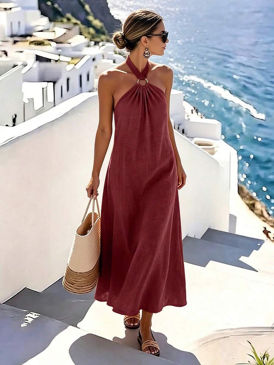 Vestido Saída de Praia Longo Frente Única com Torção