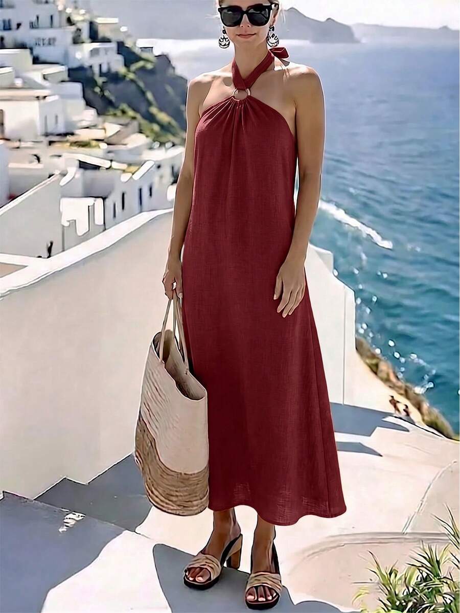 Vestido Saída de Praia Longo Frente Única com Torção