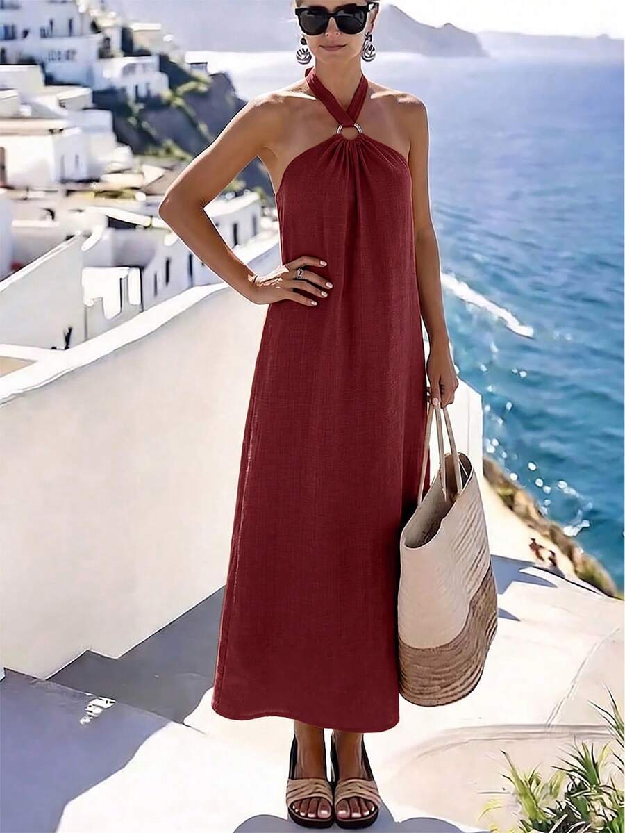 Vestido Saída de Praia Longo Frente Única com Torção
