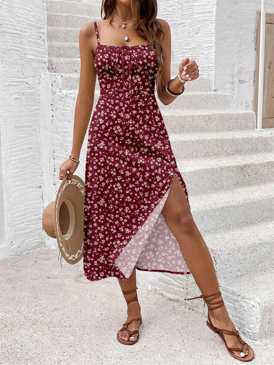 Vestido Camiseta com Amarração e Fenda - La Lecce
