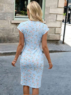 Vestido Midi de Algodão com Detalhe Torcido e Manga Curta - La Lecce