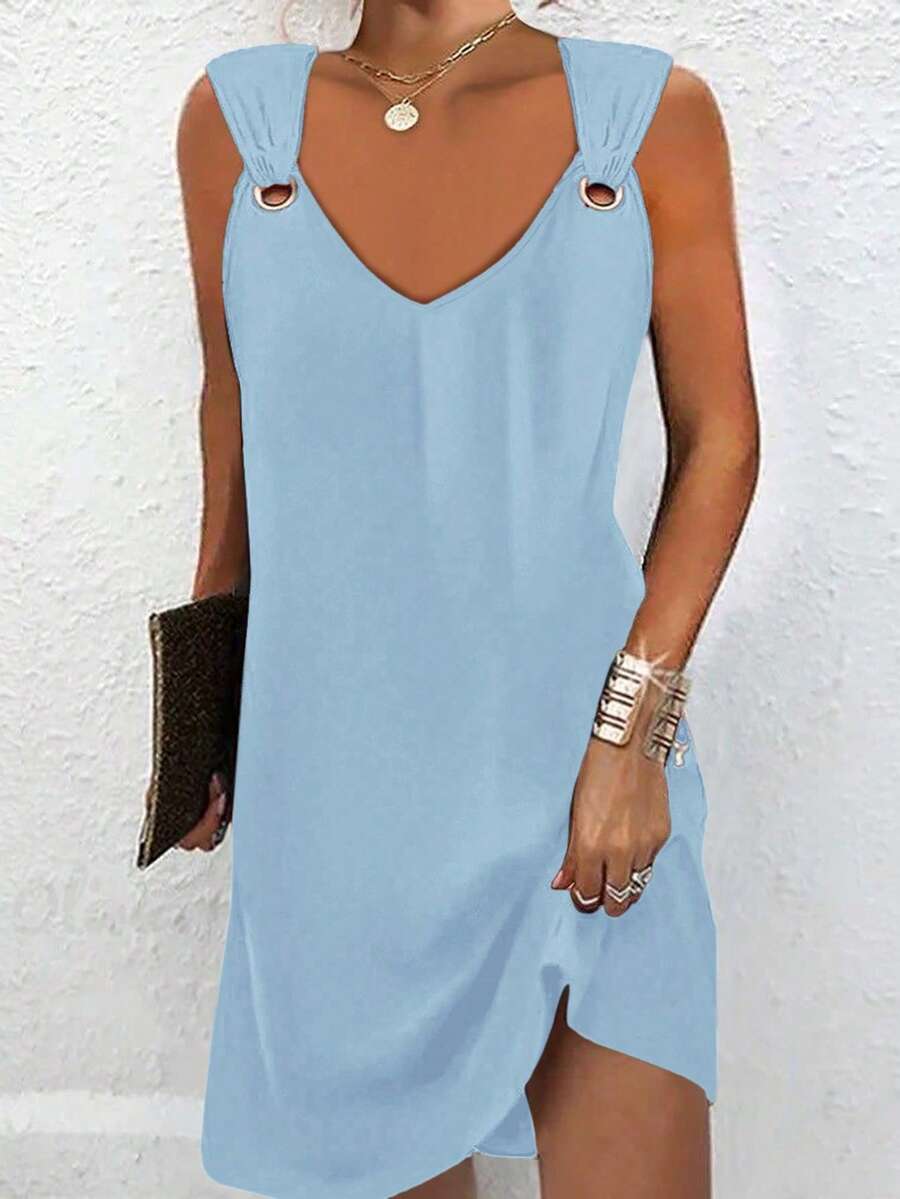 Vestido Midi Túnica com Decote V e Detalhe em Argola - La Lecce