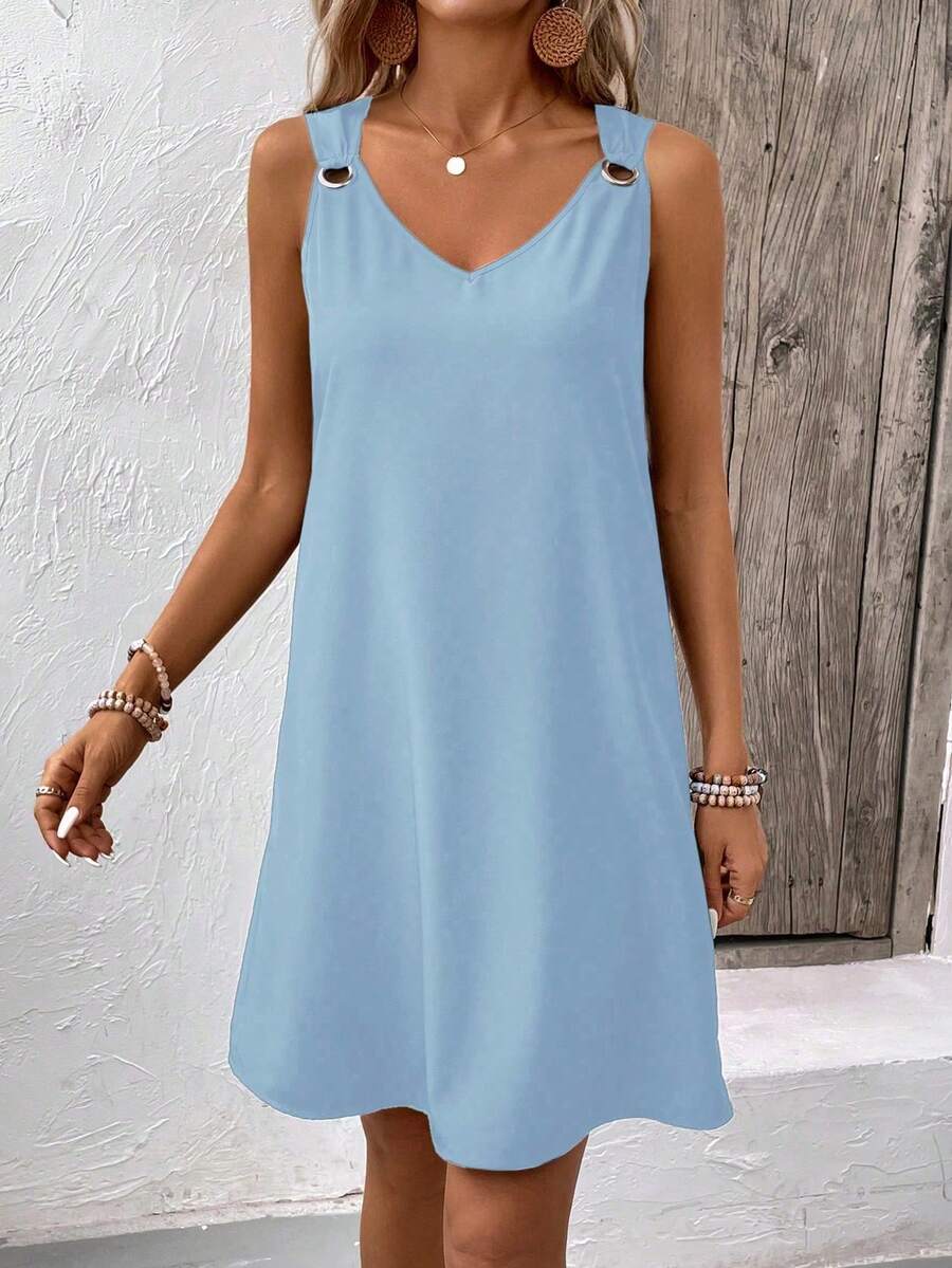 Vestido Midi Túnica com Decote V e Detalhe em Argola - La Lecce