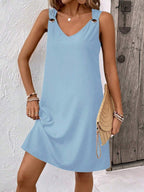 Vestido Midi Túnica com Decote V e Detalhe em Argola - La Lecce