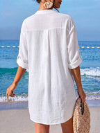 Vestido Saída de Praia Chemise Curto com Barra Assimétrica - La Lecce