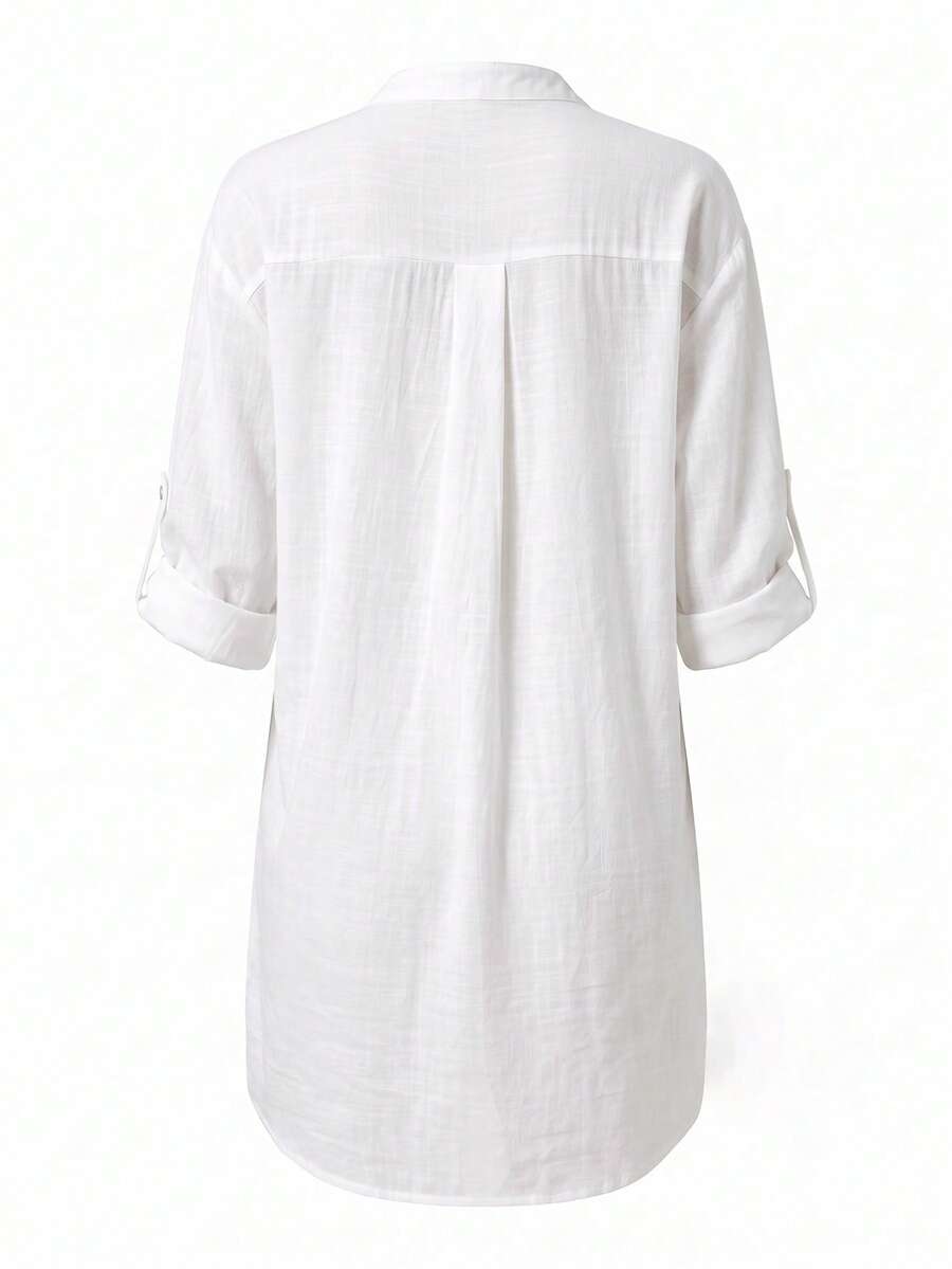 Vestido Saída de Praia Chemise Curto com Barra Assimétrica - La Lecce