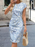 Vestido Midi de Algodão com Detalhe Torcido e Manga Curta - La Lecce