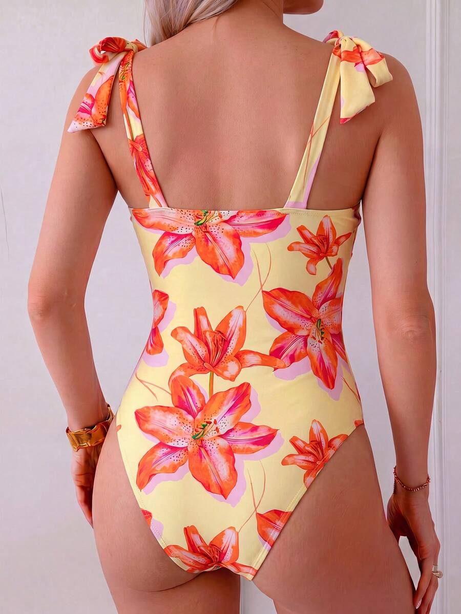 Maiô Estampado com Alças de Amarrar e Bojo em V