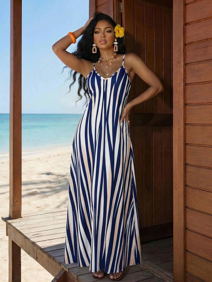 Vestido Maxi Boho de Alças com Costas Abertas e Bolsos