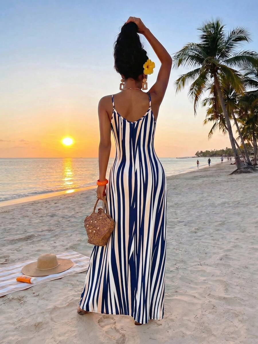Vestido Maxi Boho de Alças com Costas Abertas e Bolsos