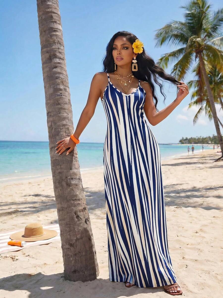 Vestido Maxi Boho de Alças com Costas Abertas e Bolsos