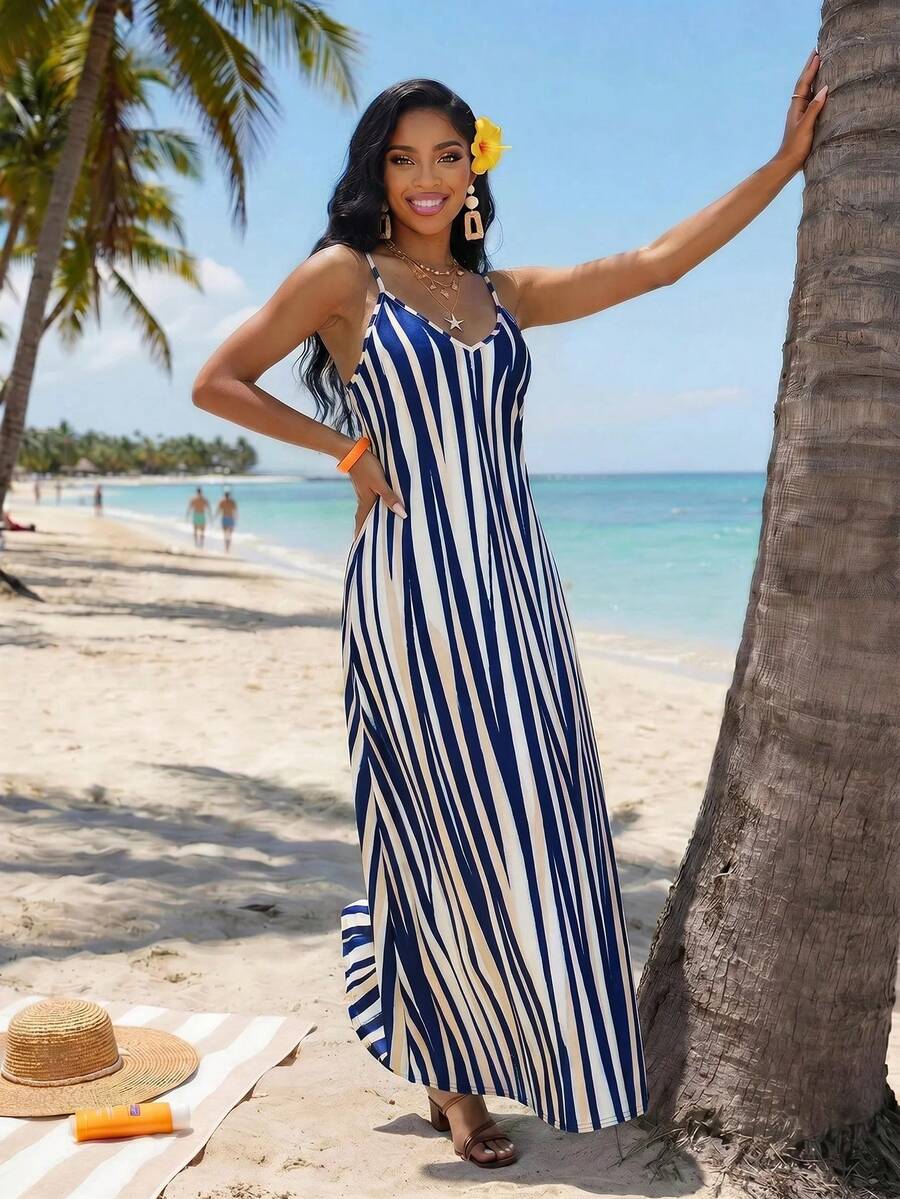 Vestido Maxi Boho de Alças com Costas Abertas e Bolsos