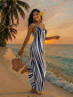 Vestido Maxi Boho de Alças com Costas Abertas e Bolsos
