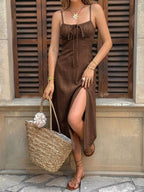 Vestido Camiseta com Amarração e Fenda - La Lecce