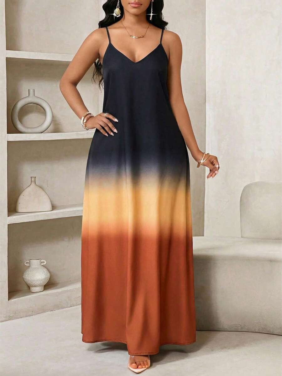 Vestido Maxi de Alças com Efeito Ombré - La Lecce