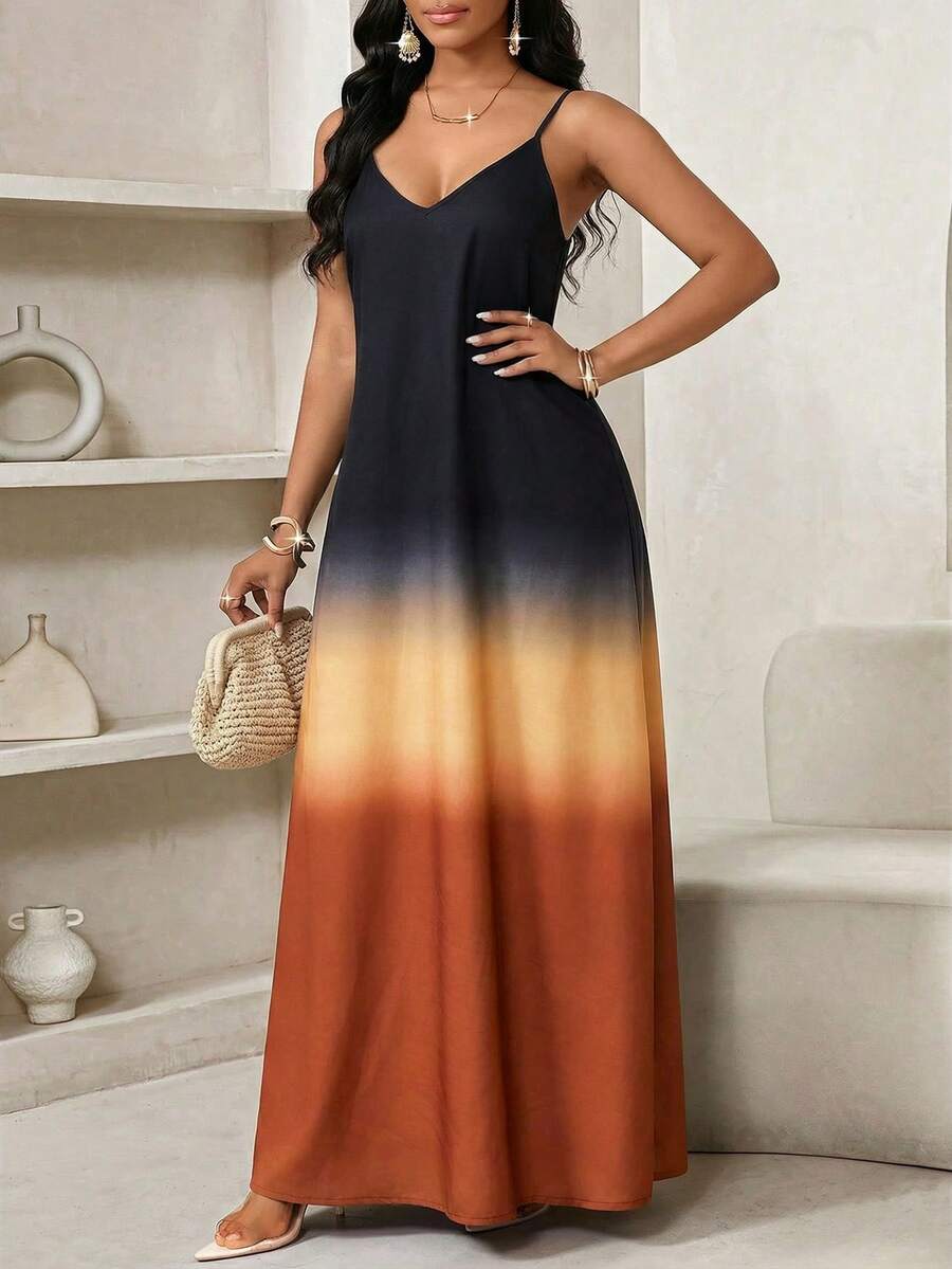 Vestido Maxi de Alças com Efeito Ombré - La Lecce
