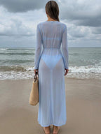 Kimono Longo Transparente com Manga Longa e Cinto