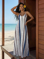 Vestido Maxi Boho de Alças com Costas Abertas e Bolsos
