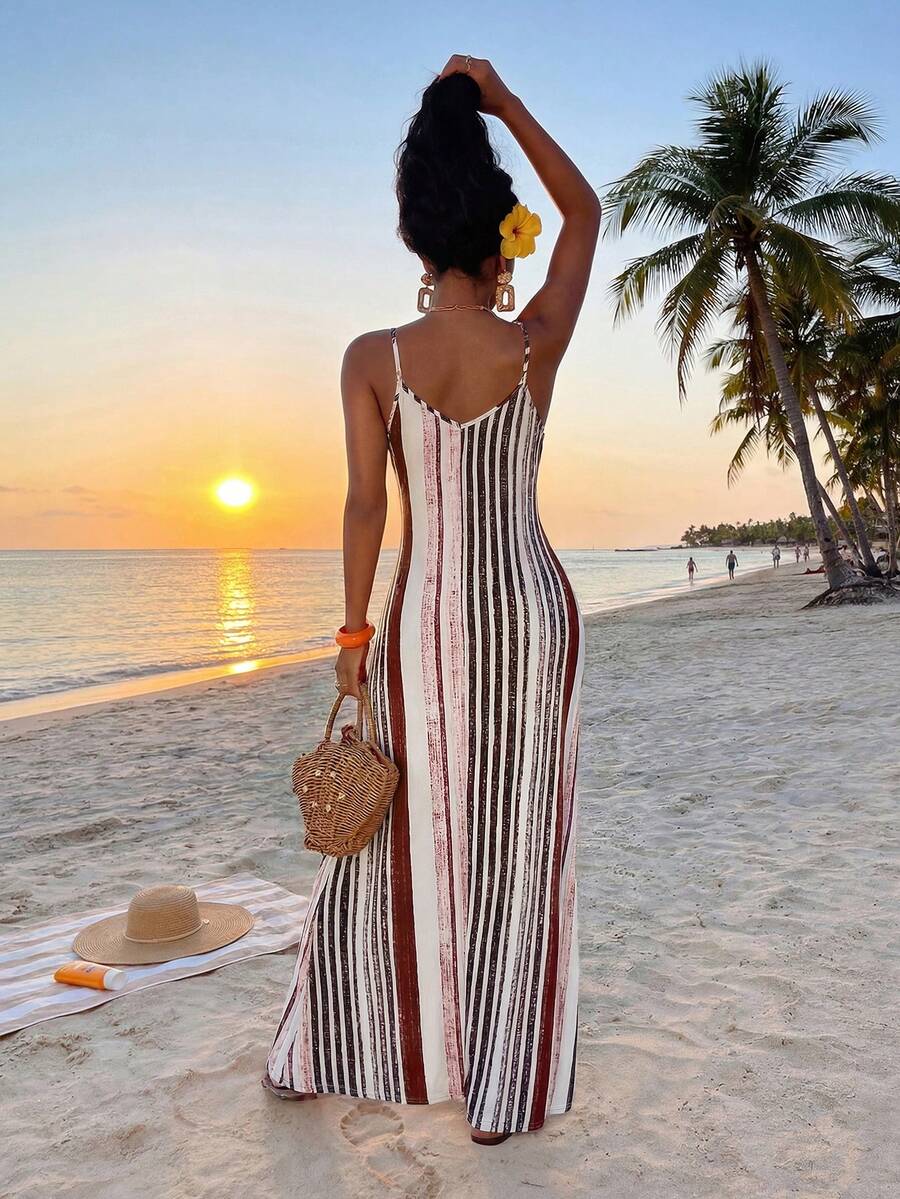 Vestido Maxi Boho de Alças com Costas Abertas e Bolsos