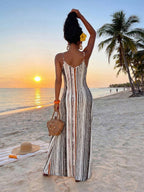 Vestido Maxi Boho de Alças com Costas Abertas e Bolsos