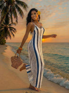 Vestido Maxi Boho de Alças com Costas Abertas e Bolsos