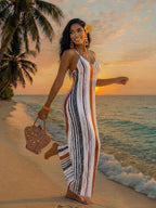 Vestido Maxi Boho de Alças com Costas Abertas e Bolsos