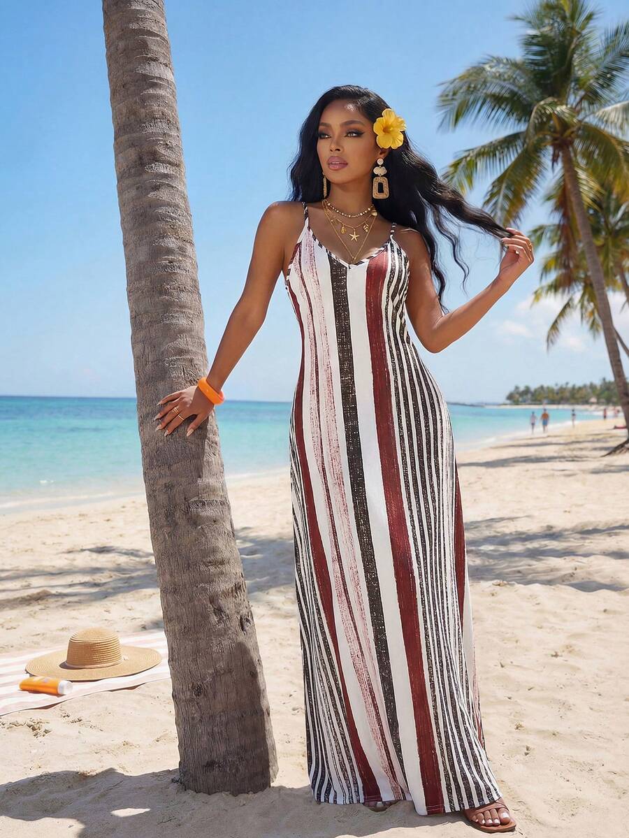 Vestido Maxi Boho de Alças com Costas Abertas e Bolsos