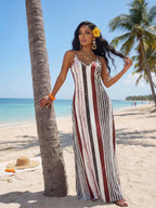 Vestido Maxi Boho de Alças com Costas Abertas e Bolsos