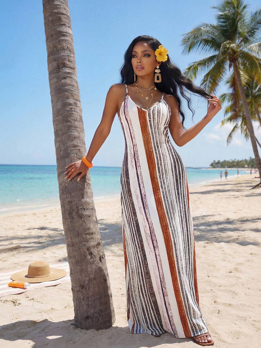 Vestido Maxi Boho de Alças com Costas Abertas e Bolsos