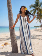 Vestido Maxi Boho de Alças com Costas Abertas e Bolsos
