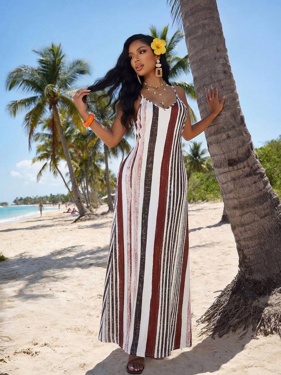 Vestido Maxi Boho de Alças com Costas Abertas e Bolsos