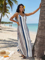 Vestido Maxi Boho de Alças com Costas Abertas e Bolsos