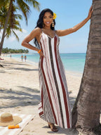 Vestido Maxi Boho de Alças com Costas Abertas e Bolsos
