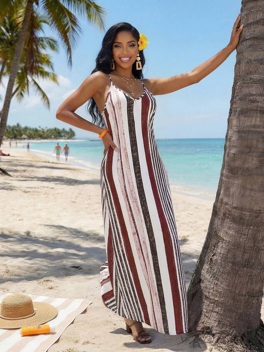 Vestido Maxi Boho de Alças com Costas Abertas e Bolsos