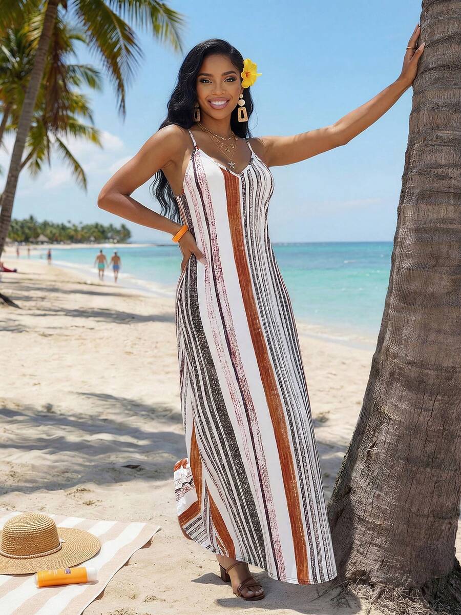 Vestido Maxi Boho de Alças com Costas Abertas e Bolsos