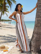 Vestido Maxi Boho de Alças com Costas Abertas e Bolsos