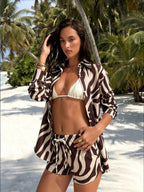 Conjunto de Praia 3 Peças com Camisa Listrada e Shorts