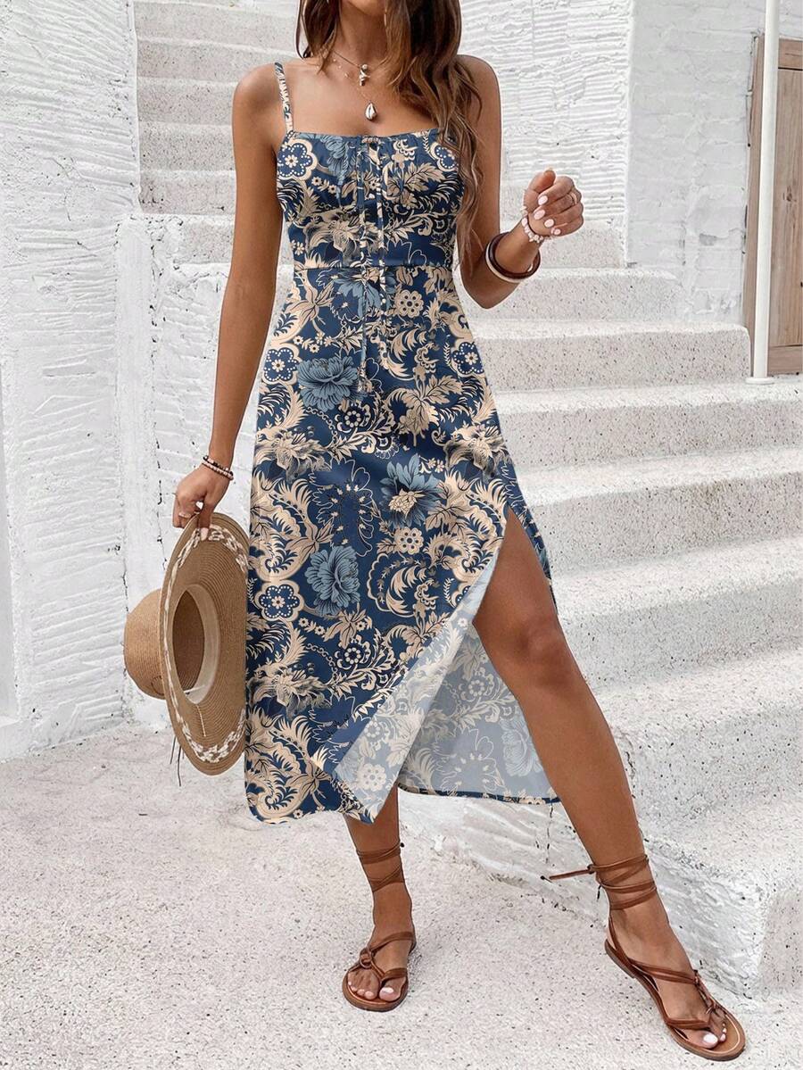 Vestido Camiseta com Amarração e Fenda - La Lecce