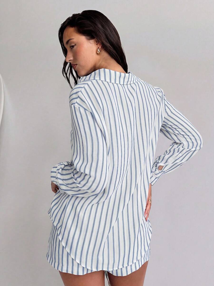 Conjunto de Praia 3 Peças com Camisa Listrada e Shorts