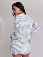 Conjunto de Praia 3 Peças com Camisa Listrada e Shorts