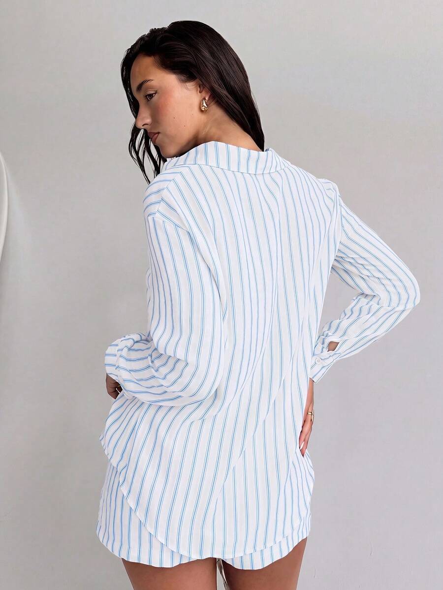 Conjunto de Praia 3 Peças com Camisa Listrada e Shorts