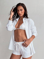 Conjunto de Praia 3 Peças com Camisa Listrada e Shorts