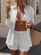 Conjunto de Praia 3 Peças com Camisa Listrada e Shorts