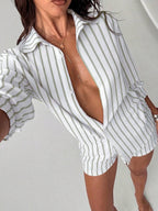 Conjunto de Praia 3 Peças com Camisa Listrada e Shorts