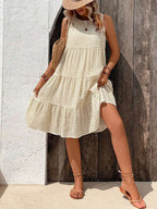 Vestido Midi Solto com Gola Redonda e Barra com Babado - La Lecce