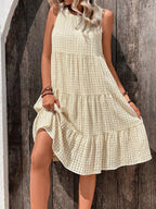 Vestido Midi Solto com Gola Redonda e Barra com Babado - La Lecce