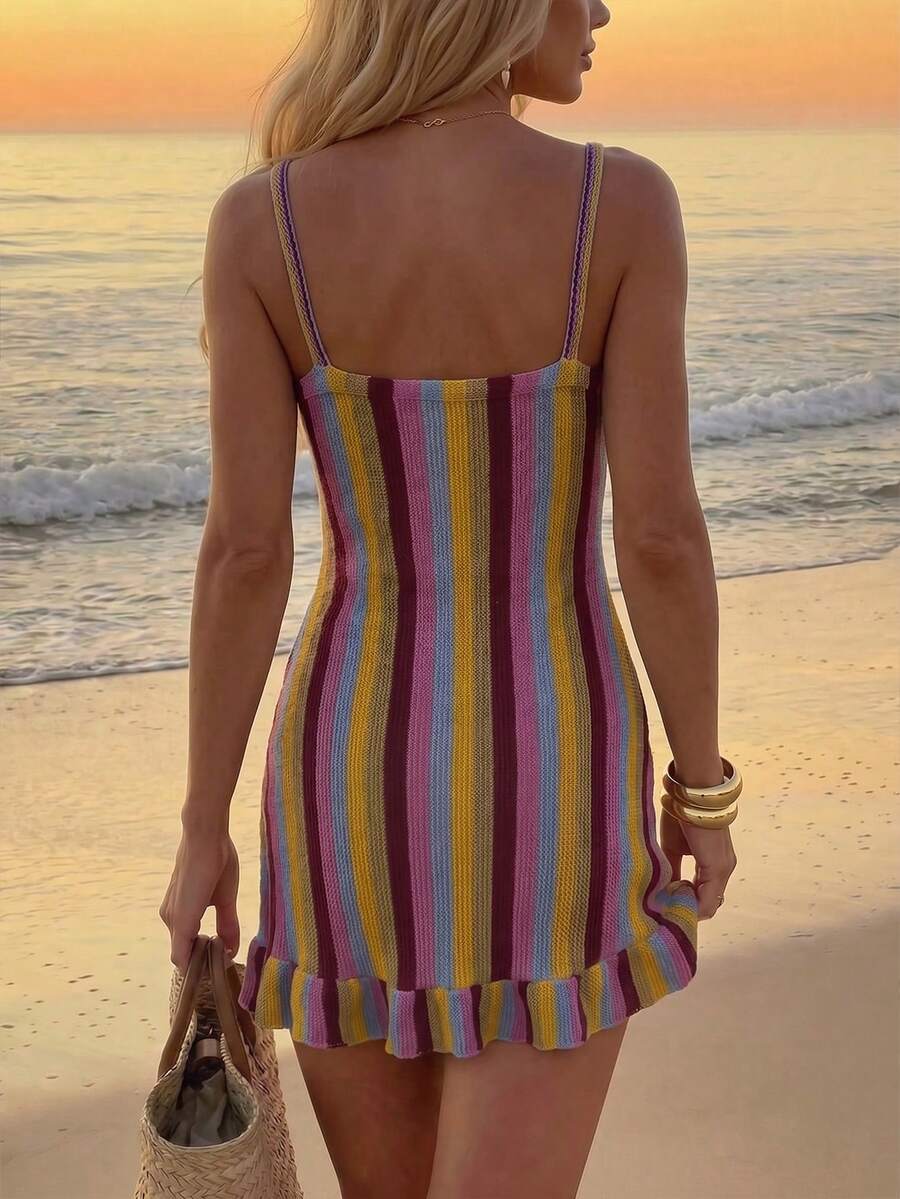 Vestido Saída de Praia Mini com Alças Finas e Babado