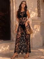 Vestido Saída de Praia Longo Enrugado com Abertura Lateral - La Lecce